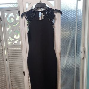 Almost Famous Black Midi Dress with Lace Accents